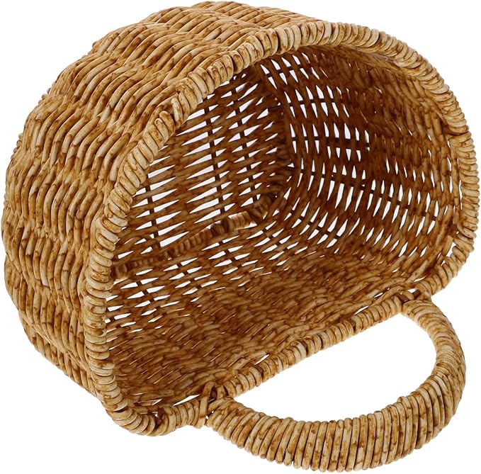 TEHAUX Hand Woven Hanging Basket for Kitchen Storage Lightweight Wall Mounted Rattan Style Organizer 7.08X5.90X5.11 Inches Space-Saving Container for Household Sundries