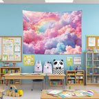 LB Pink Cloud Tapestry Pastel Cloud with Rainbow Sky on Colorful Background Tapestry Wall Hanging Aesthetic Nature Wall Decor for Bedroom Living Room Dorm 59Wx51L Inches