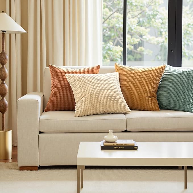MIULEE Boho Farmhouse Decorative Pillow Covers 24x24 Inch Set of 4 Rustic Modern Fall Home Decor Couch Home Decor Couch Throw Pillows Summer Corduroy Pillowcases for Sofa Living Room Bed Orange/Teal