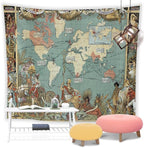World Map Tapestry Wall Hanging for Kids Student 60 x 51Inch, World Map with Countries and Major Cities Tapestry Educational Wall Decorative Cloth for Bedroom Living Room Dorm Home Decoration