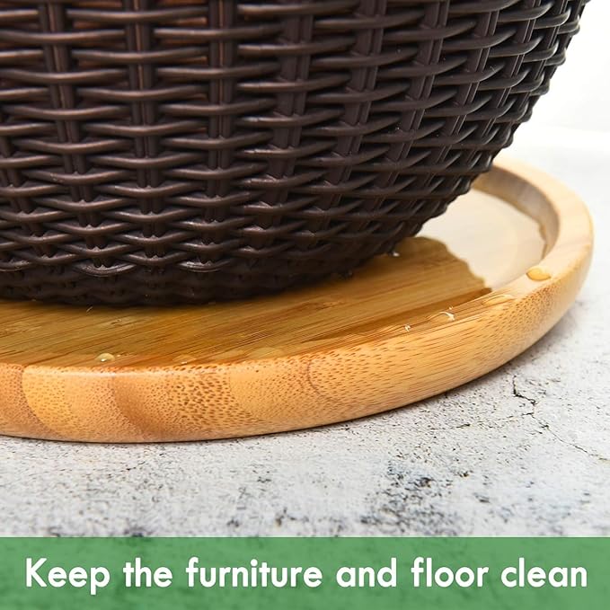 2 Pack Bamboo Saucer, 10.5 inch Plant Saucer, 10" Cactus Plant Tray, Round Bamboo Tray for Modern Ceramic Flower Pot, Planter Pot Tray, Also Use Cup Holder, Spoon Holder, Kitchen Utensil Rest