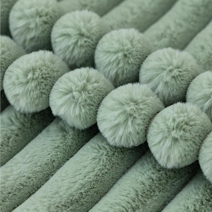 ZLINA Set of 2 Light Green Faux Fur Decorative Throw Pillow Covers Fluffy Striped Pillowcase Cushion Covers 18 x 18 Inch Decor Sofa Couch Bedroom
