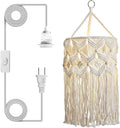 Bioaqua Boho Lamp Shade,Macrame Pendant Light Shade, Handmade Boho Light fixtures Hanging Lights with Plug in Cord,Boho Hanging Lamp for Living Room Bedroom(Type 2)