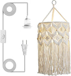 Bioaqua Boho Lamp Shade,Macrame Pendant Light Shade, Handmade Boho Light fixtures Hanging Lights with Plug in Cord,Boho Hanging Lamp for Living Room Bedroom(Type 2)