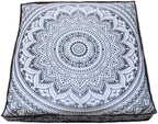 ICC Large Square Floor Pillow Cover Hippie Ottoman Pouf Cover Daybed Cotton Mandala Cushion Cover with Heavy Duty Zipper Seating Ottoman Poufs Dog-Pets Bed (Gray Ombre, 35" Square)