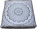 CRAFT KALA Mandala Floor Pillow Cushion Cover Seating Throw Cover Hippie Decorative Bohemian Ottoman Poufs Pom Pom Pillow Cases Boho Indian Cotton Living Room Yoga Home Décor (24" Square, Grey Ombre)