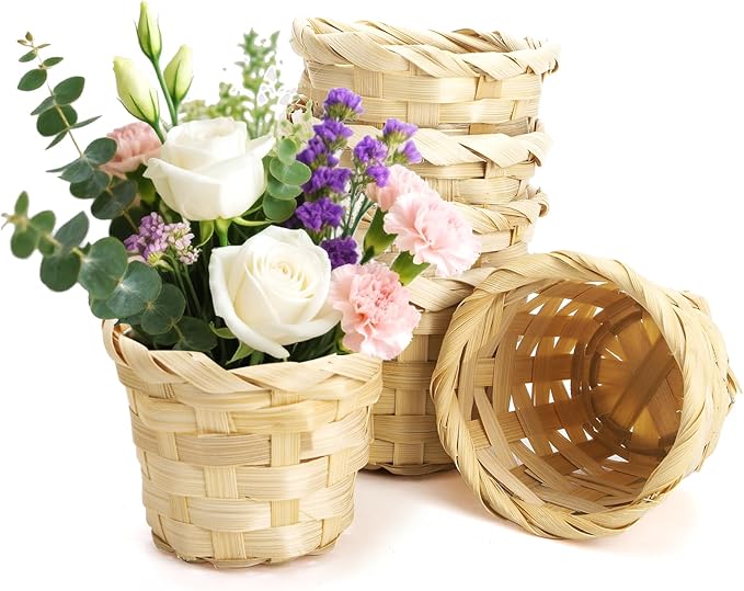 Fasmov 20 Pack Mini Bamboo Woven Baskets, 2.4 x 3 InchMini Wood Wicker Storage Bins for Desktop Organization, Round Flower Baskets, Clutter Organizer Basket, Tiny Woven Basket for Crafts