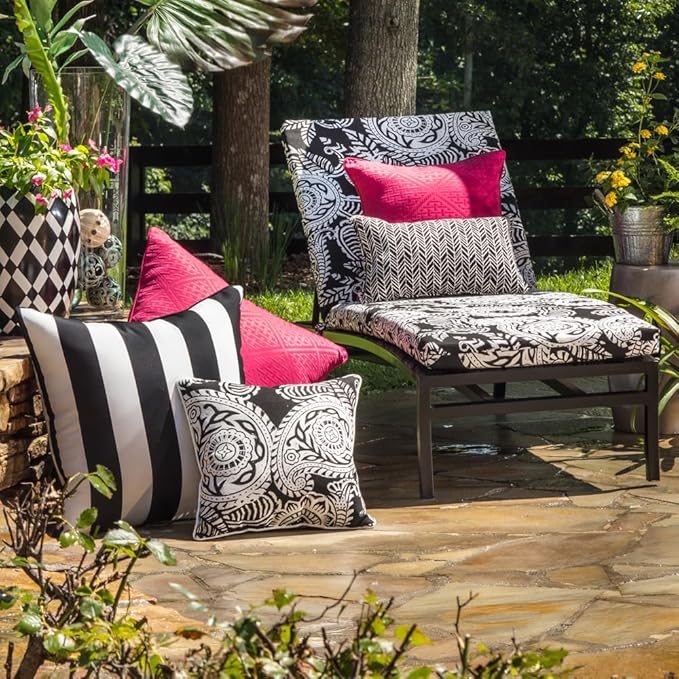 Pillow Perfect Stripe Indoor/Outdoor Accent Throw Pillow, Plush Fill, Weather, and Fade Resistant, Large Throw - 18.5" x 18.5", Black/White Cabana Stripe, 2 Count