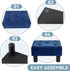Poofzy Small Foot Stool Ottoman, Velvet Ottoman Foot Rest with Legs, Rectangle Foot Rest for Couch, Footstools and Ottomans Small for Living Room and Entryway (Navy Blue)