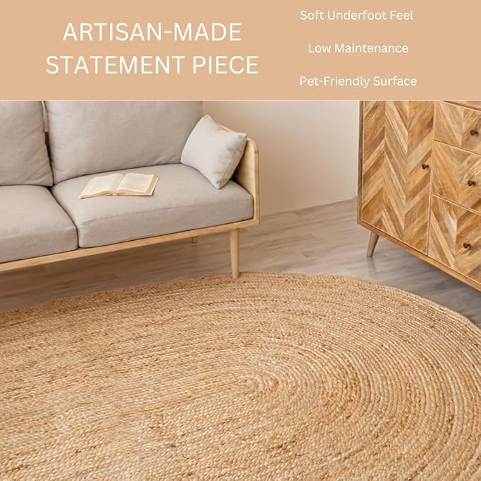 Handcrafted Jute Braided Rug 3x5 Feet Oval - 100% Natural Jute Area Rug - Rustic Farmhouse Boho Accent Rug for Living Room Bedroom Kitchen Entryway Reversible Handwoven Floor Rug