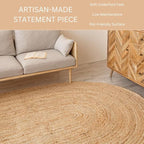 Handcrafted Jute Braided Rug 3x5 Feet Oval - 100% Natural Jute Area Rug - Rustic Farmhouse Boho Accent Rug for Living Room Bedroom Kitchen Entryway Reversible Handwoven Floor Rug