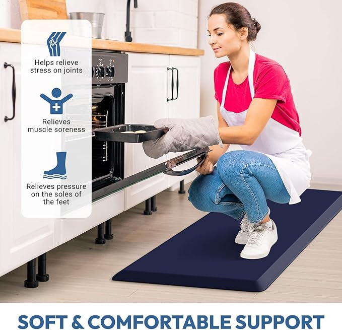 4/5 Inch Thick Kitchen Mat - Cushioned Anti Fatigue Mats for Kitchen Floor - Easy to Clean, Waterproof, Non-Slip Kitchen Rug for Sink, Office, Kitchen (17''x28'' Blue)