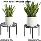 TOSKING Heavy Duty Metal Plant Stand for Indoor Outdoor, 10.2" Rustproof Wrought Iron Potted Plant Holder with 4 Adjustable Feet, Classic Scroll Pattern Round Rack for Drink Dispenser, Black