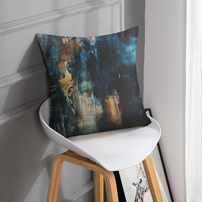 Britimes Throw Pillow Covers Modern Home Art Decor, 20 x 20 Inches Set of 2 Pillow Cases Decorative, Abstract Oil Painting Pillowcases for Bedroom, Living Room, Cushion Couch Sofa, Teal Black
