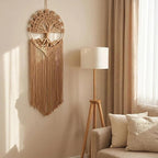 Sylfaen Tree of Life Macrame Wall Hanging - Boho Handmade Woven Tapestry - Dream Catcher Wall Decor Art Living Room - Macrame Tapestry Boho Decor for Bedroom (LightBrown)