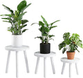 3-Pack Wood Plant Stands Indoor, Single Plant Stand for 6-12 Inch Pots, Mid-Century Modern Plant Stool, Tall Plant Stand for Large Plants for Living Room, Balcony, Office (White)