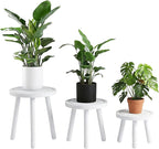 3-Pack Wood Plant Stands Indoor, Single Plant Stand for 6-12 Inch Pots, Mid-Century Modern Plant Stool, Tall Plant Stand for Large Plants for Living Room, Balcony, Office (White)