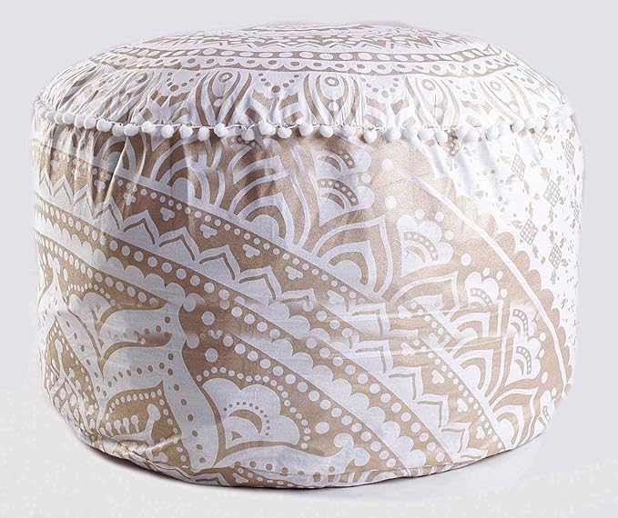 Indian Mandala Floor Pillow Pouf Cover Ethnic Sofa Cover Footstool Cotton Cushion Cover Ottoman Cover Kids Bean Bag Case Decorative Meditation Seating Throw
