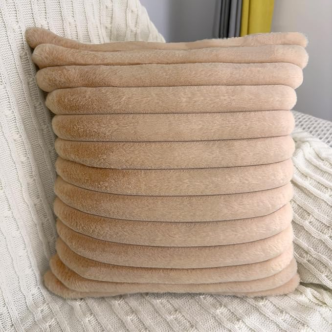 2 Pack 16x16 Pillow Cover Velvet Pillow Covers, Faux Fur Square Throw Pillow Covers for Living Room Decorations Throw Pillow Case, Throw Pillow Cover Cushion Cover for Sofa Bedroom Car, Khaki
