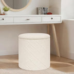 B FSOBEIIALEO Ottoman with Stroage, Boucle Round Storage Ottoman with Tray, Foot Rest Stool for Dorm Room, Living Room White, 16.93"x16.93"x17.72"