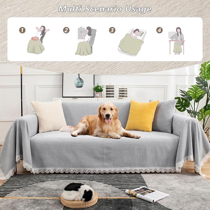 ROOMLIFE Minimal Design Grey Sofa Slipcovers Sectional Couch Covers Soft Chenille Sofa Covers for 2-3 Cushion Couch,Recliner Chair,Loveseat-Couch Cover for Dogs Pets, 71"x118"