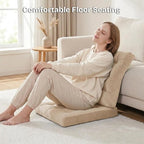 Meditation Floor Pillow Set of 2, Large Velvet Floor Pillows for Sitting, Tufted Floor Seating Cushions for Adults, Big Pillows for Yoga & Living Room, 22x22 Inch, Beige