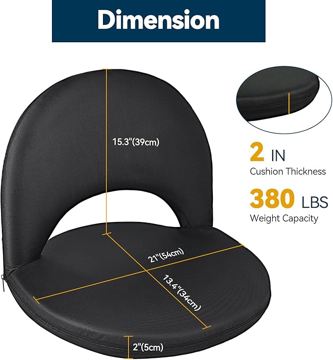 Floor Chair - Reclining Stadium Seats with Back Support, 6 Position Adjustable - Portable Beach Chair, Recreation Recliner for Outdoor Camping Picnic
