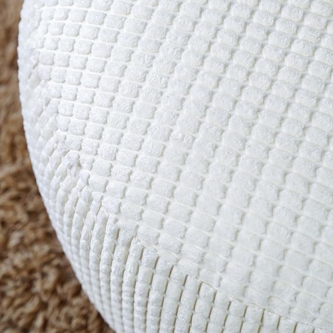 SUTAVIA Pouf Ottoman Cover Unstuffed Pouf Seat Decorative Soft Storage Bean Bag 20x20x8 Inches Floor Footrest for Living Room Bedroom (White, Round)