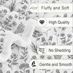Floral Fuzzy Blanket Black Floral Throw Blanket, Botanical Flowers Blankets, Soft, Flannel, Warm, Boho Flowers Bed Blankets All Season for Couch Bedroom Living Room 50X70 Inch