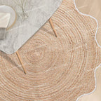 4x4, 5x5, 6x6,feet Natural Jute Scallop Round Rug, Floor Scalloped Edge Rug Braided Boho Eco Large Circular Handmade Area Rugs (D2) - color: White, size: 3' (Round)