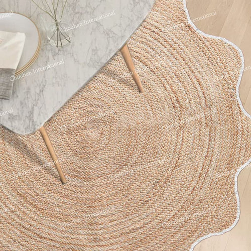 4x4, 5x5, 6x6,feet Natural Jute Scallop Round Rug, Floor Scalloped Edge Rug Braided Boho Eco Large Circular Handmade Area Rugs (D2) - color: White, size: 11' (Round)