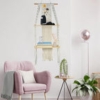 JONKASIPA Macrame Wall Hanging Shelf 2 Tier Boho Wall Plant Hanger Shelves Handmade of Woven Rope Artistic Wall Decorations for Apartments, Dormitories, Living Rooms, Bedrooms, Backdrops