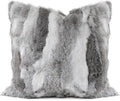 MOOX Rabbit Fur Throw Pillow Covers Decorative Fluffy Soft Fuzzy Plush Luxury Genuine Animal Skin Lumbar Pillow 18"x18" Cushion Cover, Couch-Grey White