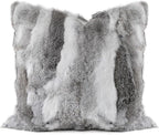 MOOX Rabbit Fur Throw Pillow Covers Decorative Fluffy Soft Fuzzy Plush Luxury Genuine Animal Skin Lumbar Pillow 18"x18" Cushion Cover, Couch-Grey White