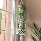 SnugLife Macrame 3 Tier Hanging Basket - Space Saving Hanging Fruit Basket for Kitchen or Decorative Boho Decor Hanging Plant Holder - Use for Produce Baskets, Indoor Planter Hangers, 42 Inches Beige