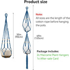 USLAI Macrame Plant Hanger Indoor Outdoor, Up to 4-15 inch Pot, Heavy 20lb Planters, Extra Long Strong Hanging Planter Basket Holder, Boho Home Decor, 35+49 Inch, Blue (POTS NOT Included)