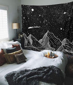 Zussun Black and White Tapestry Starry Night Mountain Tapestries for Bedroom Aesthetic Moon and Stars Tapastry's Wall Hanging Dark Nature Forest Wall Tapestry for Living Room Dorm (Dark, 60'' × 50'')