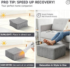 Tiita Suqre Stuffed Pouf Ottoman, Stripe Poufs 21×21×10 inch with Foam Chunk Filling, Floor Bean Bag Floor Chair Storage for Living Room Bedroom Home Decor, Grey