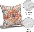 Orange Blue Ethnic Boho Throw Pillow Covers 18x18 Inch Decorative Bohemian Carpet Vintage Rust Coral Floral Pillow Cases Rustic Rug Cushion Covers Farmhouse Home Decor For Sofa Couch Outdoor Set of 2