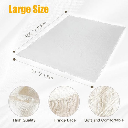 102 x 71in Extra Large Outdoor White Picnic Blanket Bohemia Oversize Beach Blanket with Fringe Machine Washable Portable for Spring Summer Camping Beach, Grass Lawn, Park