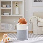 VIPOSCO Large Laundry Hamper, Tall Woven Rope Storage Basket for Blanket, Toys, Dirty Clothes in Living Room, Bathroom, Bedroom - 58L Grey & White