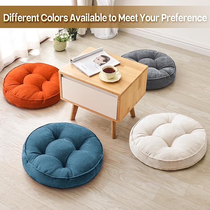 Floor Pillow Set of 2, Memory Foam Floor Cushions for Adults, Large Meditation Pillow for Sitting, 22 x 22 Inches (Round | Beige)