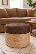 Jute Pouf Ottoman | Footrest Pouf | Hand Braided - Round Boho Pouffe - for Living Room, Bedroom, Nursery (18"x18"x12") Brown