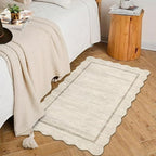 GarveeHome Scalloped Washable Rug, 2x3 Kitchen Rugs for Entryway Bathroom, Soft Door Mat Indoor Entrance Ultra-Thin, Small Non-Slip Throw Carpet for Bedroom Entry Laundry, Beige