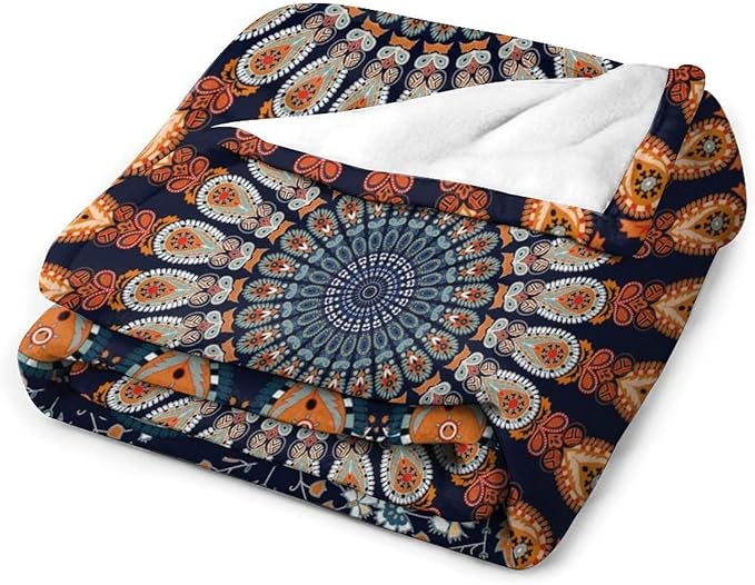 Indian Hippie Bohemian Throw Blanket Beautiful Peacock Mandala Blanket for Sofa Bed Couch Chair Or Dorm 60"x80"