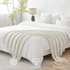 MIULEE Cream White Knitted Throw Blanket for Couch Textured Knit Blanket with Tassels Cozy Woven Boho Bed Blanket for Sofa Bed Chair Acrylic Wave Pattern 50"x60"