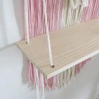 Macrame Wall Hanging Shelf Pink Floating Shelves Rope Shelf for Hanging Plants Pink Boho Decor for Bedroom Living Room, Gift for Housewarming, 1 Tier