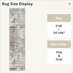 Runner Rug 2x8 Washable Non-Slip Hallway Runner Rugs for Kitchen Bathroom Laundry Room Pink/Grey Vintage Floor Carpet Runners for Hallways Entryway