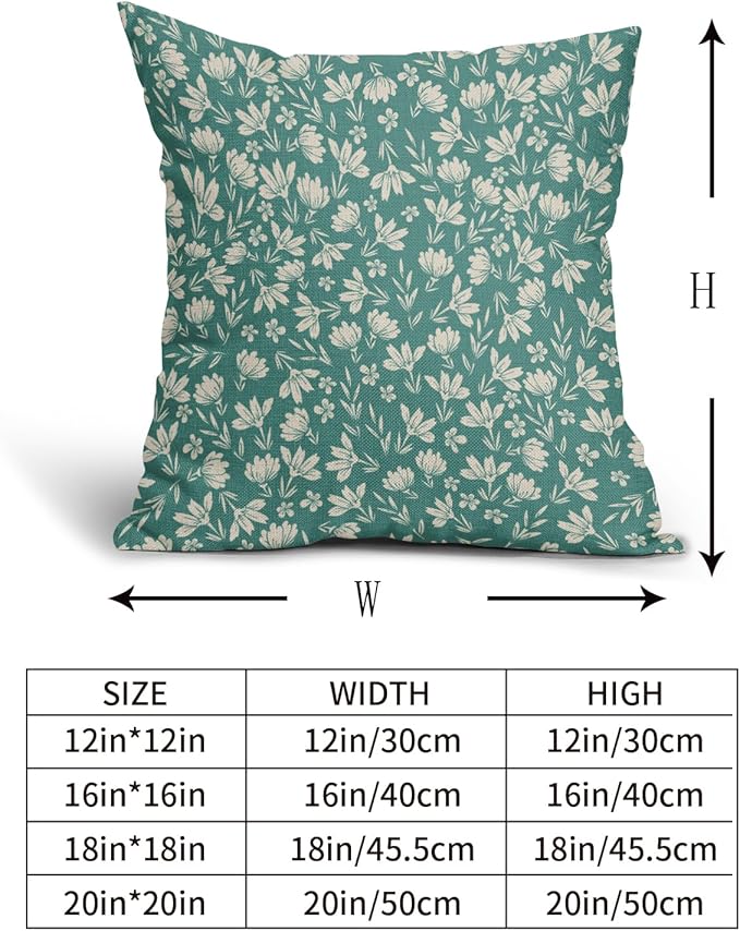 Aqua Pillow Covers 18x18 Set of 2 Vintage Floral Rustic Old Style Cute Flower Print Decorative Outdoor Pillowcases Seasonal Farmhouse Throw Cushion Case Decor for Couch Sofa Bed