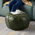 Louis Donné Handmade Moroccan Boho Chic Eco-Friendly Waterproof Faux Leather Unstuffed Pouf Ottoman Cover,Round Storage DIY Foot Rest, Ethnic Decorative Accent for Living Room Bedroom（Green）